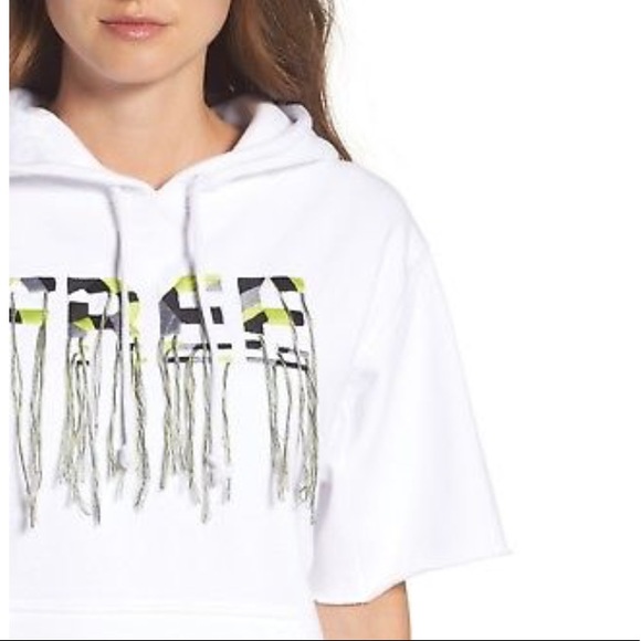 Free People White Short Sleeve Fringe Hoodie - Picture 3 of 5